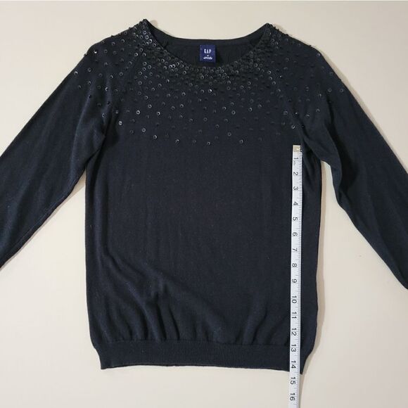 Gap Women's Black Elbow-length Roundneck Sequin & Bead Bodice Pullover Sweater - Picture 5 of 14